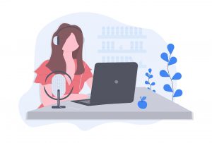 Woman on conference call wearing headphones