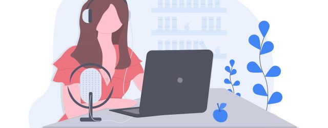 Woman on conference call wearing headphones